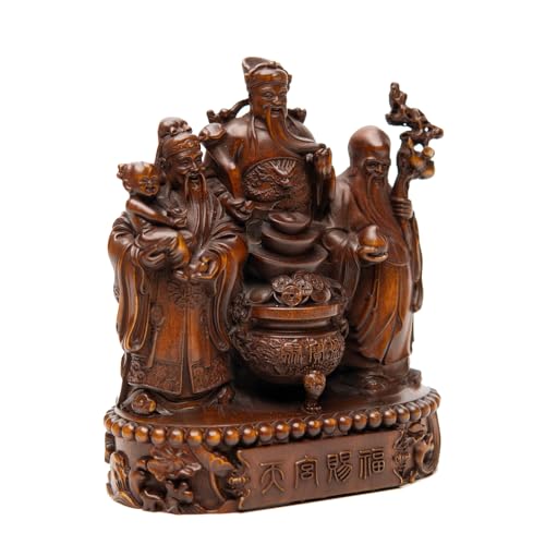 Yuehua Three Chinese Gods Statues for Home and Office Decoration, Fu Lu Shou Buddha Statue for Home Enhancement and Gift Collection (Yellow)