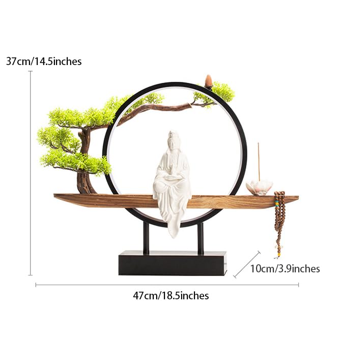 Porcelain Guan Yin (Quan Yin) Buddha Statue Set with USB-Powered LED Light, Lotus Incense Holder, Meditation Accessories