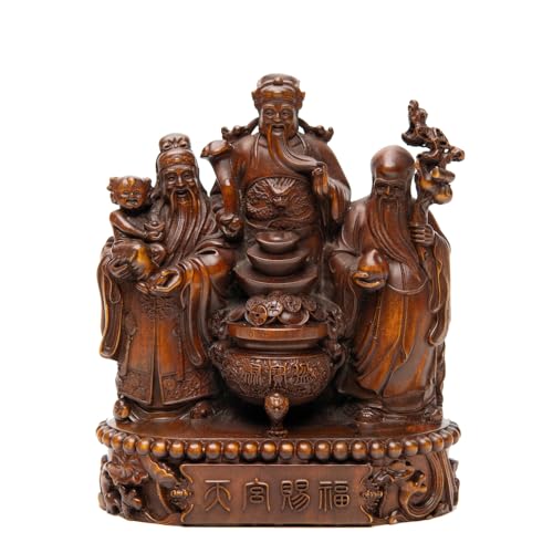 Yuehua Three Chinese Gods Statues for Home and Office Decoration, Fu Lu Shou Buddha Statue for Home Enhancement and Gift Collection (Yellow)