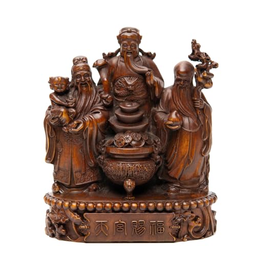 Yuehua Three Chinese Gods Statues for Home and Office Decoration, Fu Lu Shou Buddha Statue for Home Enhancement and Gift Collection (Yellow)