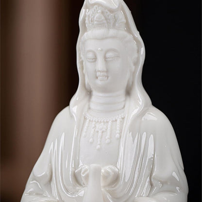 Modern Zen Guanyin Buddha Ceramic Statue with USB Light - Ideal for Home Decor, Meditation Space, and Altar Enhancements