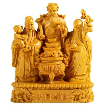 Yuehua Three Chinese Gods Statues for Home and Office Decoration, Fu Lu Shou Buddha Statue for Home Enhancement and Gift Collection (Yellow)