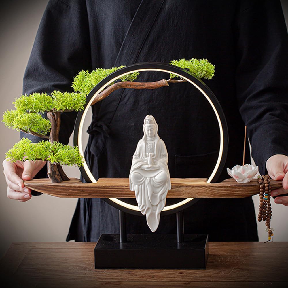 Modern Zen Guanyin Buddha Ceramic Statue with USB Light - Ideal for Home Decor, Meditation Space, and Altar Enhancements