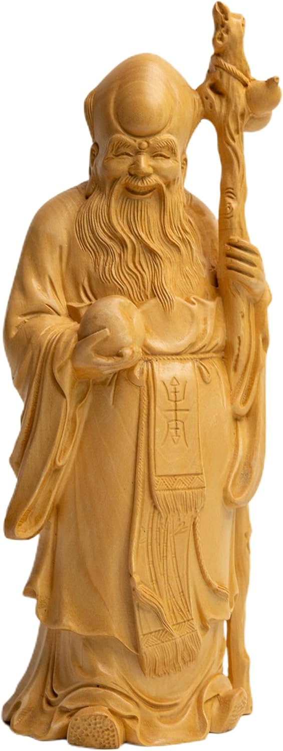 Fu Lu Shou Statue, Three Stars of Fortune, Prosperity, and Longevity, Lucky Deity Figurine Made of Boxwood for Home Decoration and Gift for Friends and Family