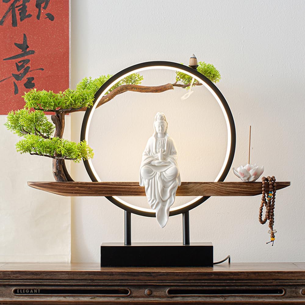 Modern Zen Guanyin Buddha Ceramic Statue with USB Light - Ideal for Home Decor, Meditation Space, and Altar Enhancements