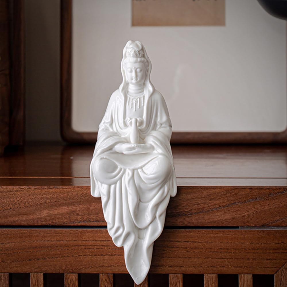 Modern Zen Guanyin Buddha Ceramic Statue with USB Light - Ideal for Home Decor, Meditation Space, and Altar Enhancements