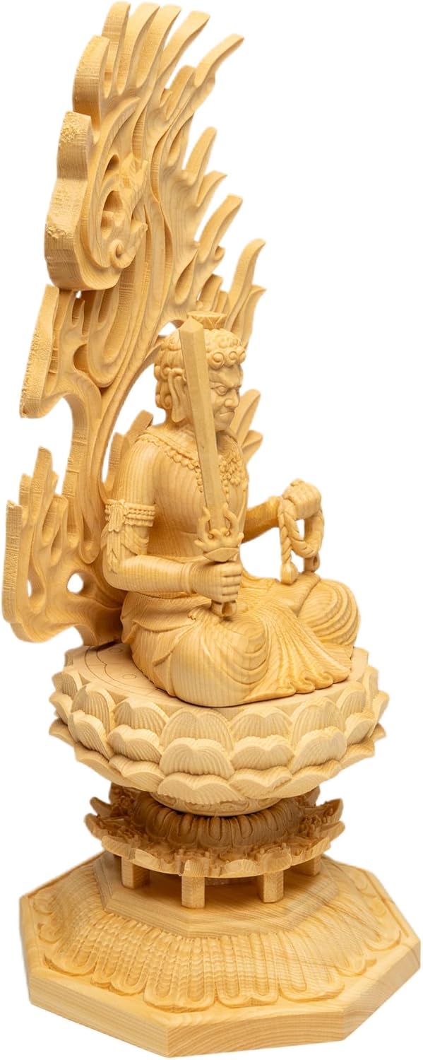 Japanese Acala Fudo Myoo Statue, Handcrafted Wooden Carving, Immovable King Figurine, East Esoteric Solid Wood Sculpture for Home Decor, Spiritual Symbol, and Unique Gift