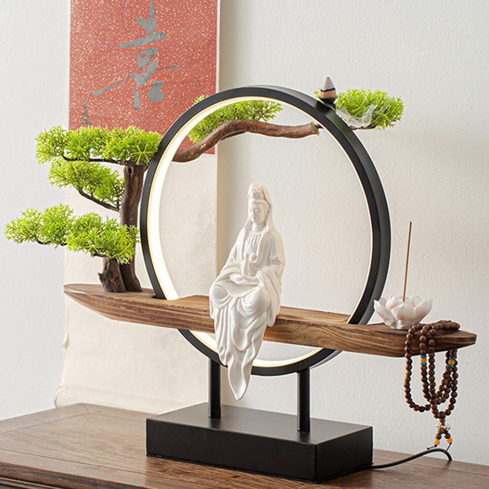 Modern Zen Guanyin Buddha Ceramic Statue with USB Light - Ideal for Home Decor, Meditation Space, and Altar Enhancements