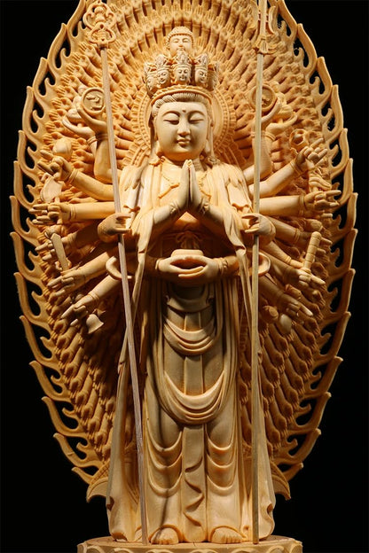 1000 Hands Guan Yin Statue - Wooden Avaloketishvara Buddha Statue for Home Decor (Original)