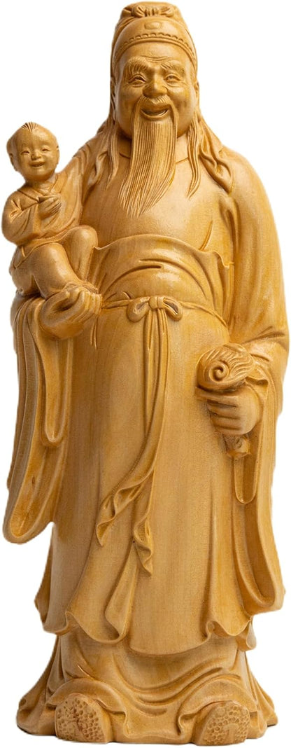 Fu Lu Shou Statue, Three Stars of Fortune, Prosperity, and Longevity, Lucky Deity Figurine Made of Boxwood for Home Decoration and Gift for Friends and Family