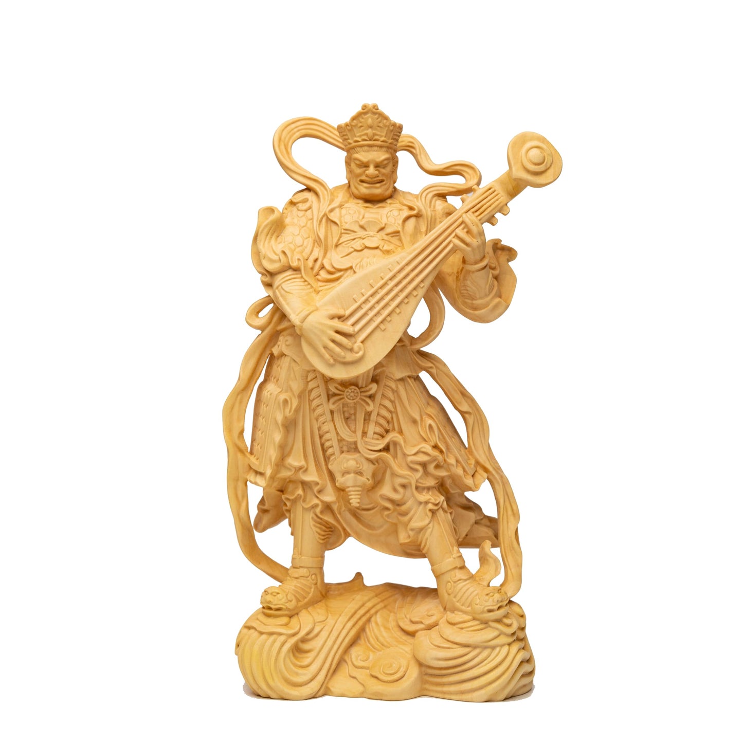 Four Heavenly Kings Wood Carvings - Solid Wood Guardian Statues for Home Decor (7inch Big Set)