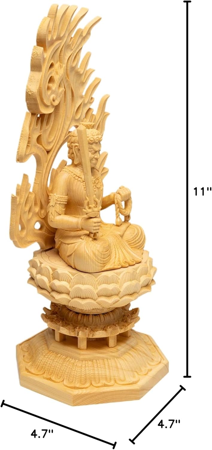 Japanese Acala Fudo Myoo Statue, Handcrafted Wooden Carving, Immovable King Figurine, East Esoteric Solid Wood Sculpture for Home Decor, Spiritual Symbol, and Unique Gift