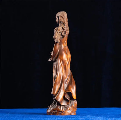 Floral Beauty Girl Sculpture, Handcrafted Natural Wood Carving, A Perfect Marriage of Artistry & Romance, Ideal Wedding Gift