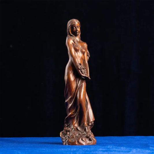 Floral Beauty Girl Sculpture, Handcrafted Natural Wood Carving, A Perfect Marriage of Artistry & Romance, Ideal Wedding Gift