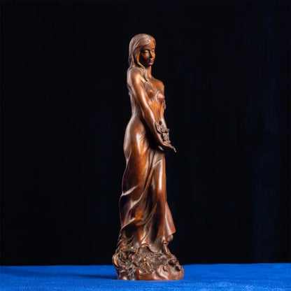 Floral Beauty Girl Sculpture, Handcrafted Natural Wood Carving, A Perfect Marriage of Artistry & Romance, Ideal Wedding Gift